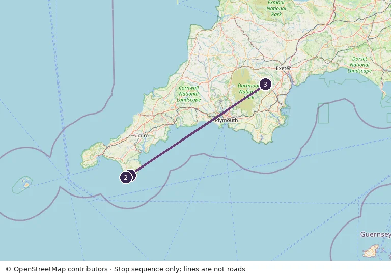 OpenStreetMap itinerary orientation map; numbered stops listed in the caption