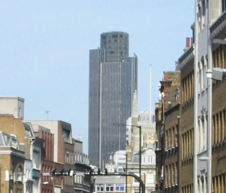 Buildings and tower seen along Borough High Street in Southwark