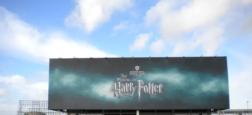 Exterior sign and upper entrance building at Warner Bros. Studio Tour London